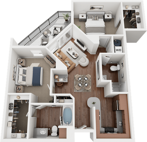A detailed 3D floor plan of a house showing all rooms and their layouts.