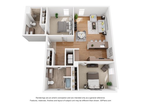 A 3D floor plan of a house with multiple rooms.
