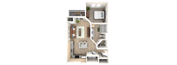 a 3d floor plan of a house with a bedroom and a living room