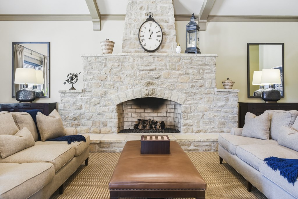 Resident Clubhouse with fireplace.