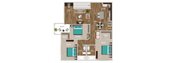 A floor plan of a house with a study, living room, kitchen, dining room, pantry, and two bedrooms.