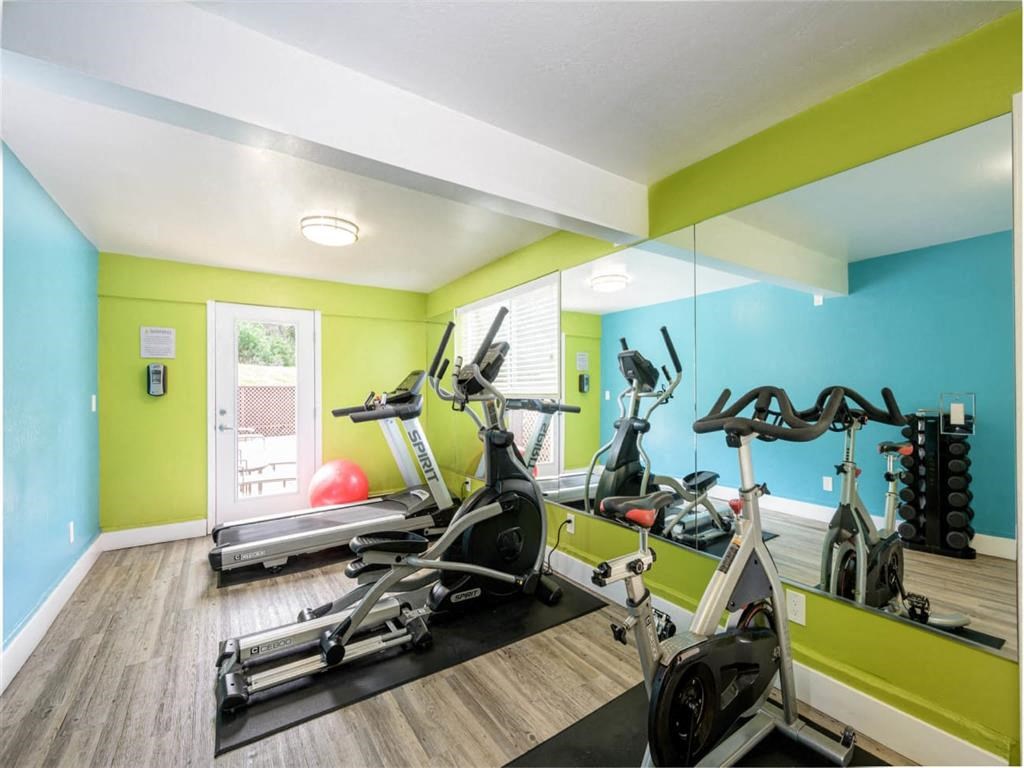 the gym in our apartments is equipped with cardio equipment and weights