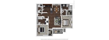 A floor plan of a house with a kitchen, living room, dining room, and bathroom.