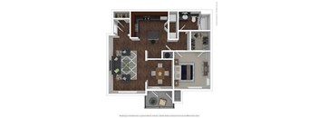 A floor plan of a house with a kitchen, living room, and two bedrooms.