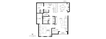 A black and white image of a floor plan for an apartment.