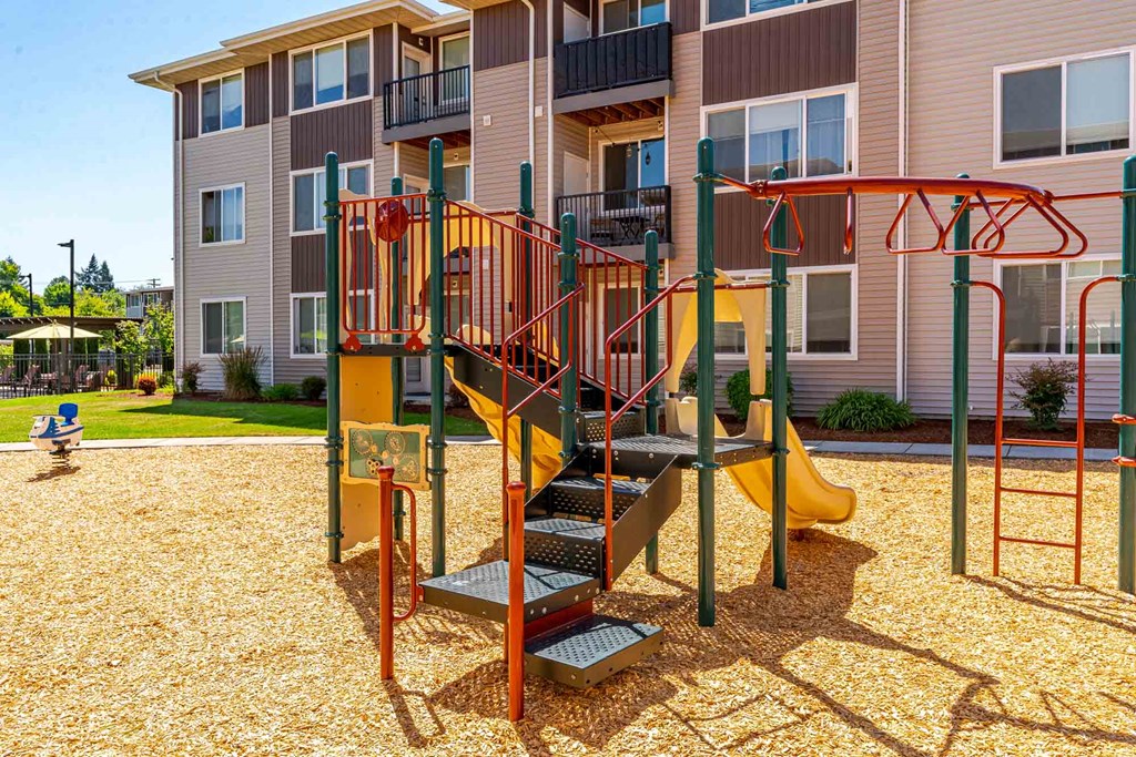 A playground with a slide.
