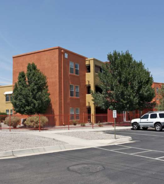 Exterior view of apartment building from street