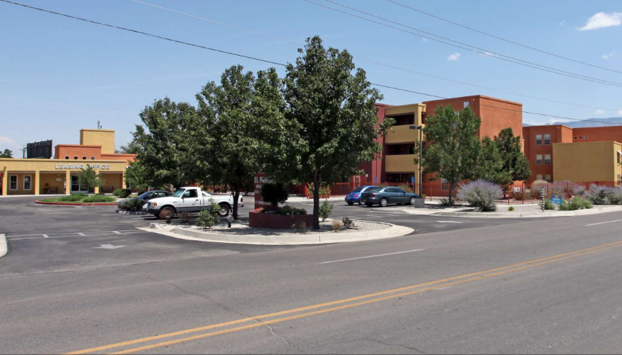 Exterior view of apartment building from street