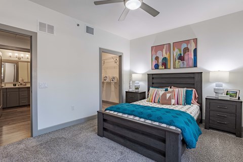 bedroom with vibrant decor