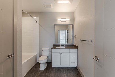 the preserve at ballantyne commons apartment bathroom with toilet sink and tub