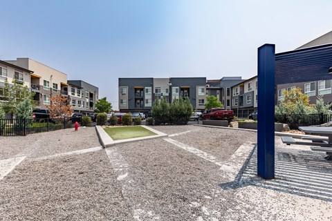 the preserve at ballantyne commons courtyard with fire hydrant and buildings