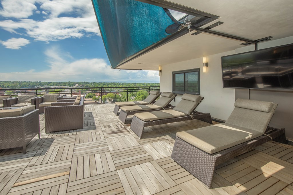 Rooftop deck with lounge chairs