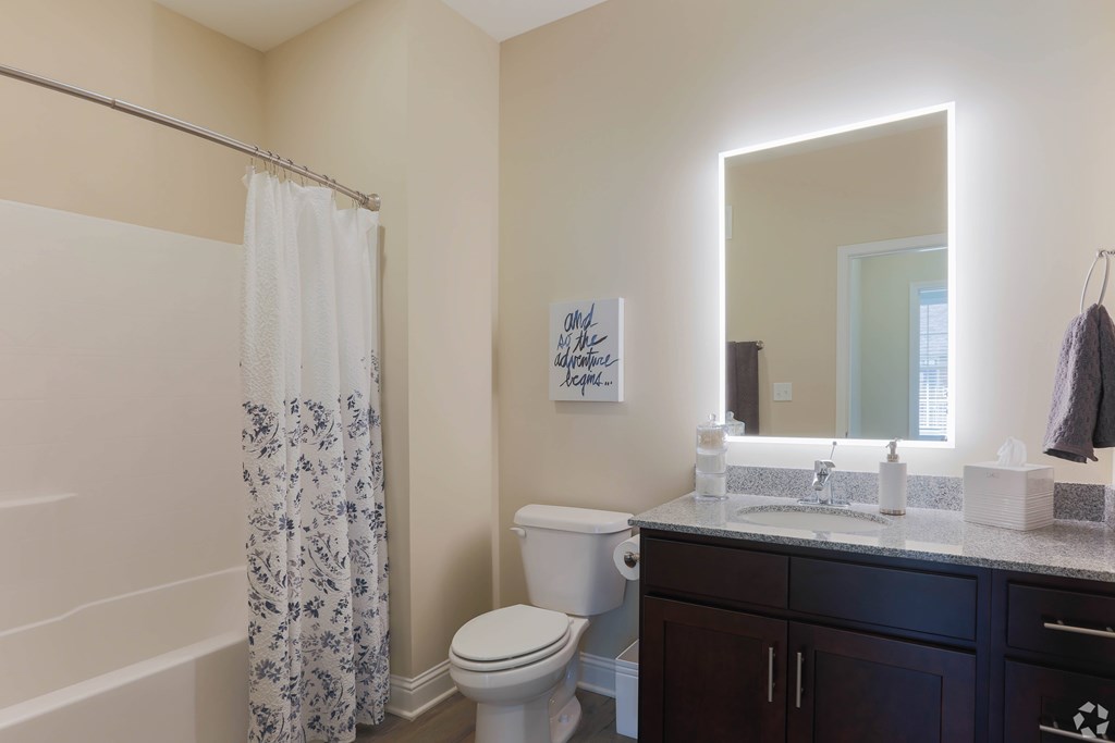 A bathroom with a toilet, sink, and shower curtain.