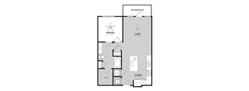 A black and white image of a floor plan for a two-bedroom apartment.