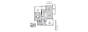 A floor plan of a house with a living room, dining room, kitchen, and three bedrooms.