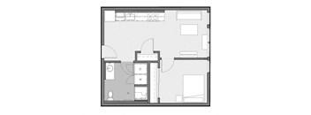 A floor plan of a room with labeled walls D and W.