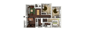 A series of images showing different layouts of a small apartment.