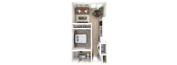 a floor plan of a house with a bedroom and a living room