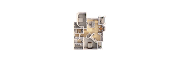 A detailed 3D floor plan of a house showing all rooms and their layouts.