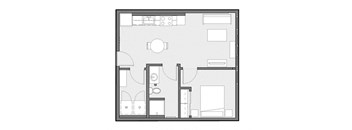 A floor plan of a room with labeled walls.
