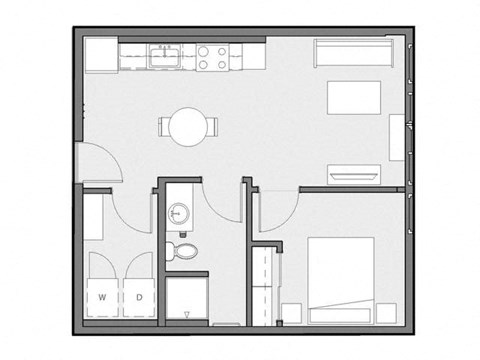 A floor plan of a room with labeled walls.