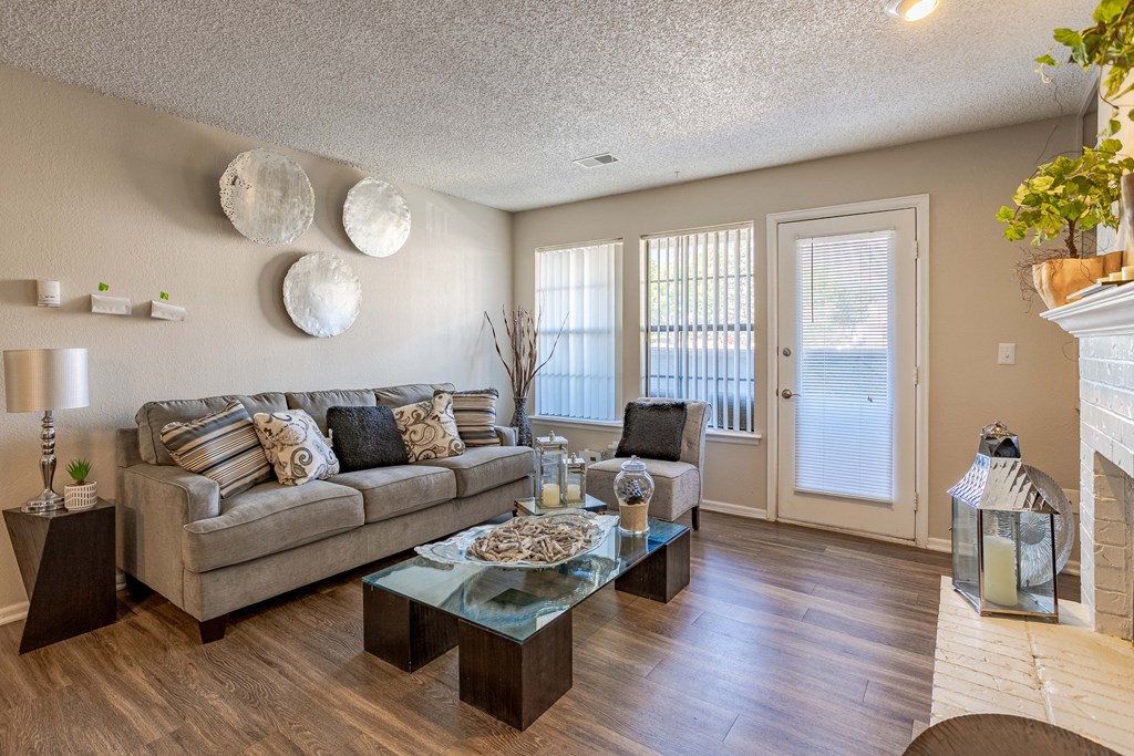 a living room with a couch and a coffee table