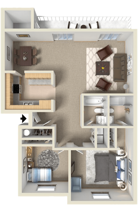 a rendering of a 3d floor plan of a house