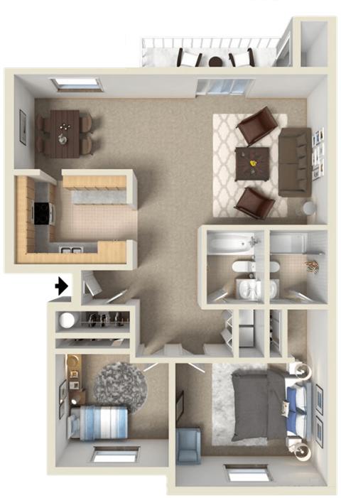 a rendering of a 3d floor plan of a house