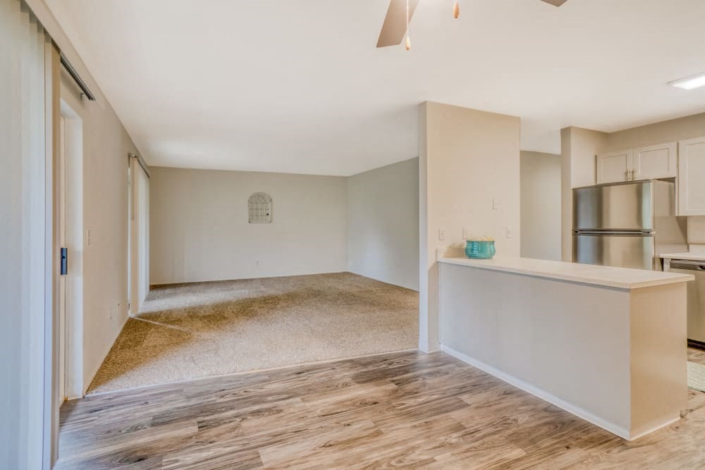 a living room and kitchen