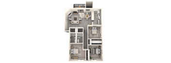 A detailed 3D floor plan of a house layout.