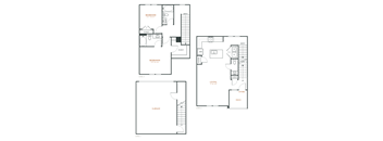 A black and white floor plan of a two-story house with a garage.