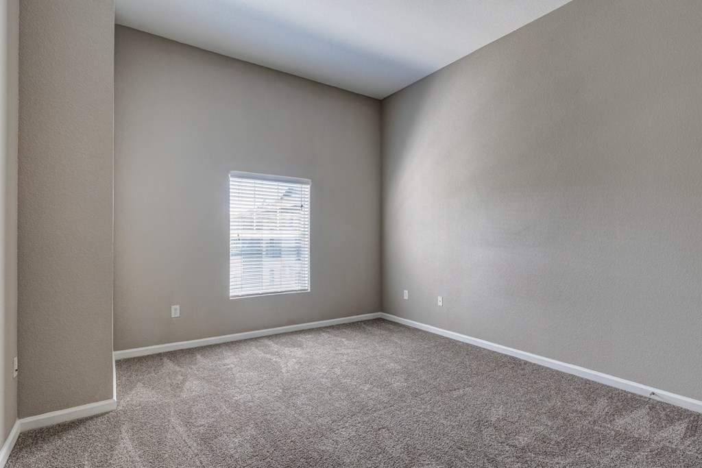 an empty room with carpet and a window