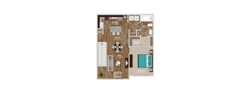A floor plan of a house with a living room, dining room, kitchen, and bathroom.