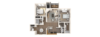 a 3d floor plan of a house with a bedroom and a living room
