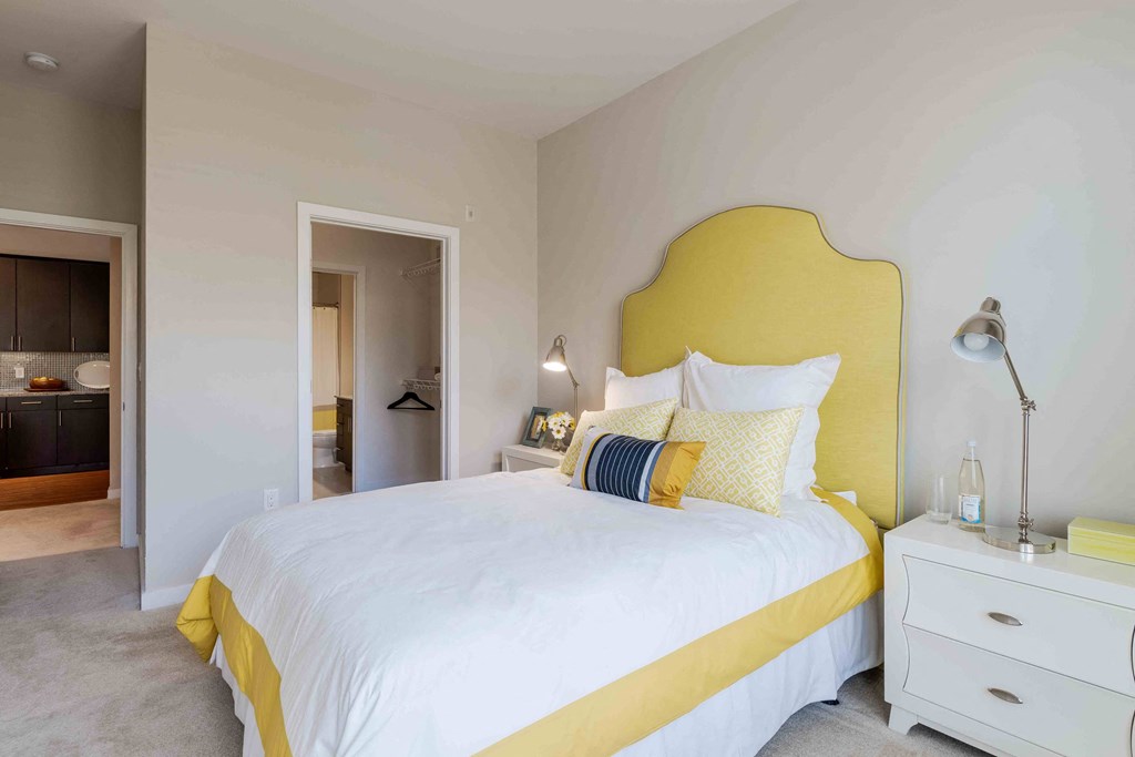 a bedroom with a bed