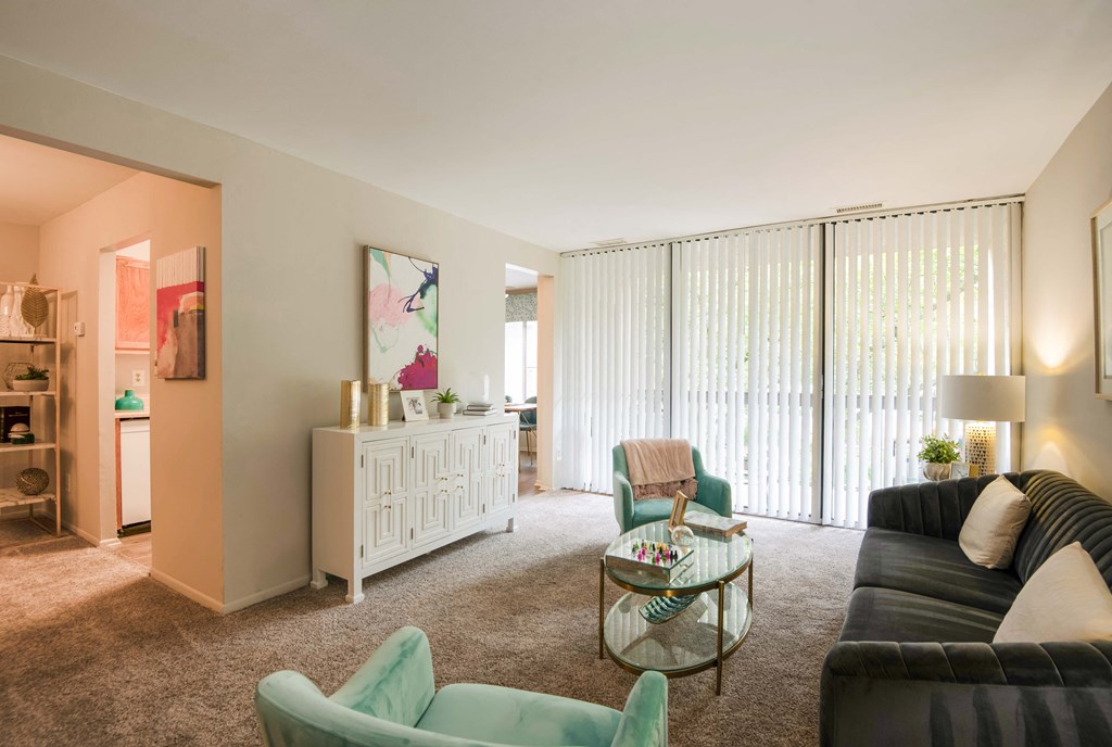 a living room with a couch and a table