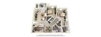 3d floor plan of a 1 bedroom 840 sq ft