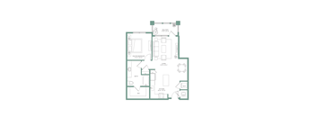 A floor plan of a house with a master bedroom, living room, kitchen, and dining room.