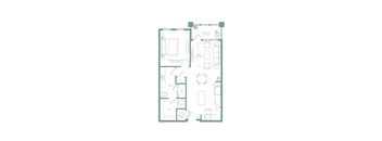 A floor plan of a house with a master bedroom, bathroom, kitchen, and living room.