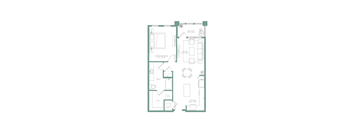 A floor plan of a house with a master bedroom, two bathrooms, a living room, a dining room, a kitchen, and a study.
