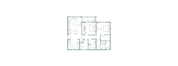 A floor plan of a house with a kitchen, living room, and bathrooms.