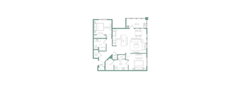 A floor plan of a house with a balcony, kitchen, living room, dining room, and bathroom.
