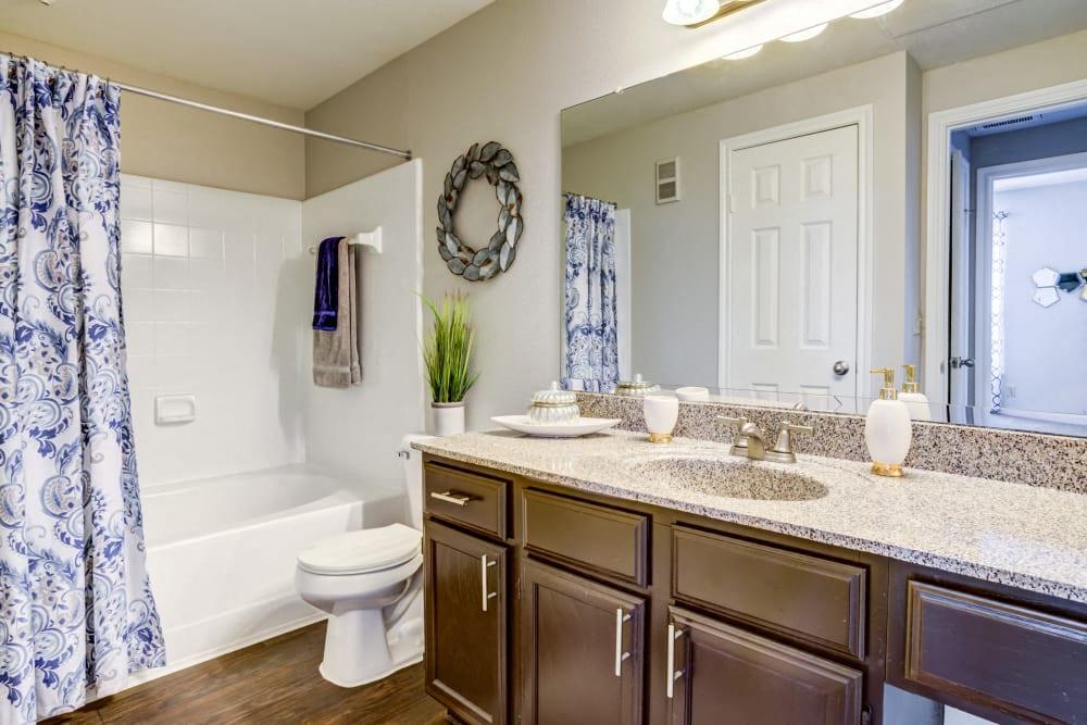 a bathroom with a sink and a toilet and a shower