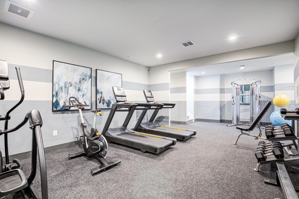 the gym with treadmills and cardio equipment