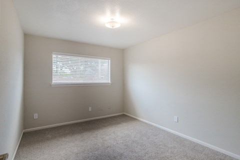 an empty room with carpet and a window