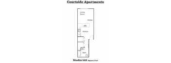 a floor plan of a studio apartment with a bedroom and a living room