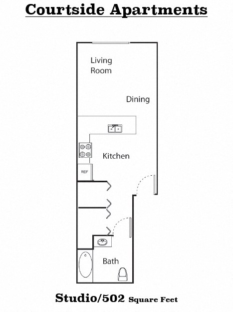 a floor plan of a studio apartment with a bedroom and a living room