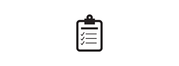 A black and white icon of a clipboard with a checklist.