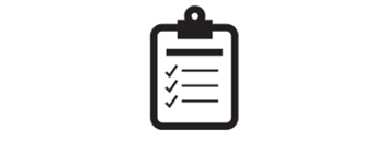 A black and white icon of a clipboard with a checklist.