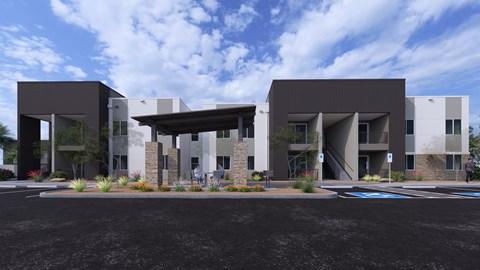 Exterior of apartment building.